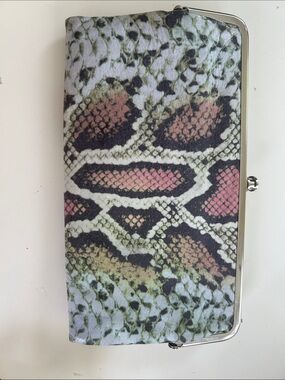 HOBO Snake-Pattern Kiss-Lock Clutch in Pink and Green
